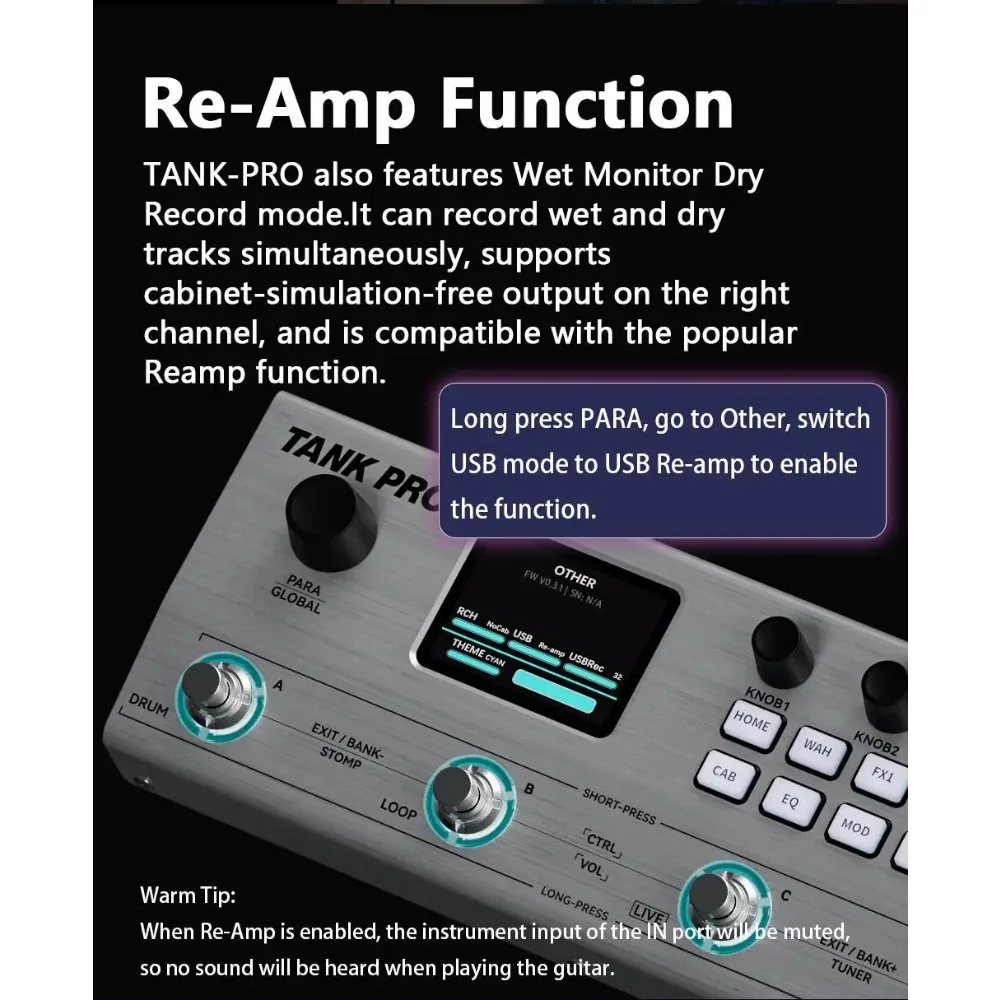 M-VAVE TANK PRO AI Neural Network Modeling Guitar Comprehensive Multi-effects Pedal Device Third-party IR Loading OTG Recording