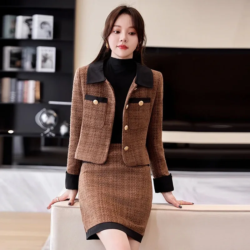 

Insozkdg Two Piece Set High-End Feeling Chic Blazer Women 2024 Spring Autumn New Stylish Elegant Short Skirt Half Skirt Suit