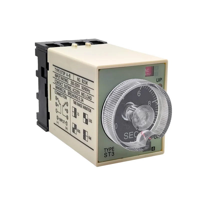 ST3PA-A/B/C/D/E/F/G Time Relay With Base Socket Power On Time Delay 8 Pins Off Delay Timer Relay AC 220V DC12V 24V