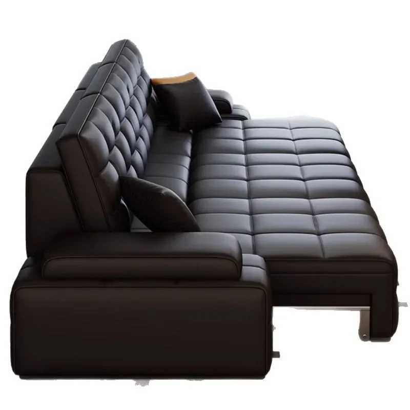 

Leather sofa three people electric sofa bed multifunctional intelligent telescopic Italian style