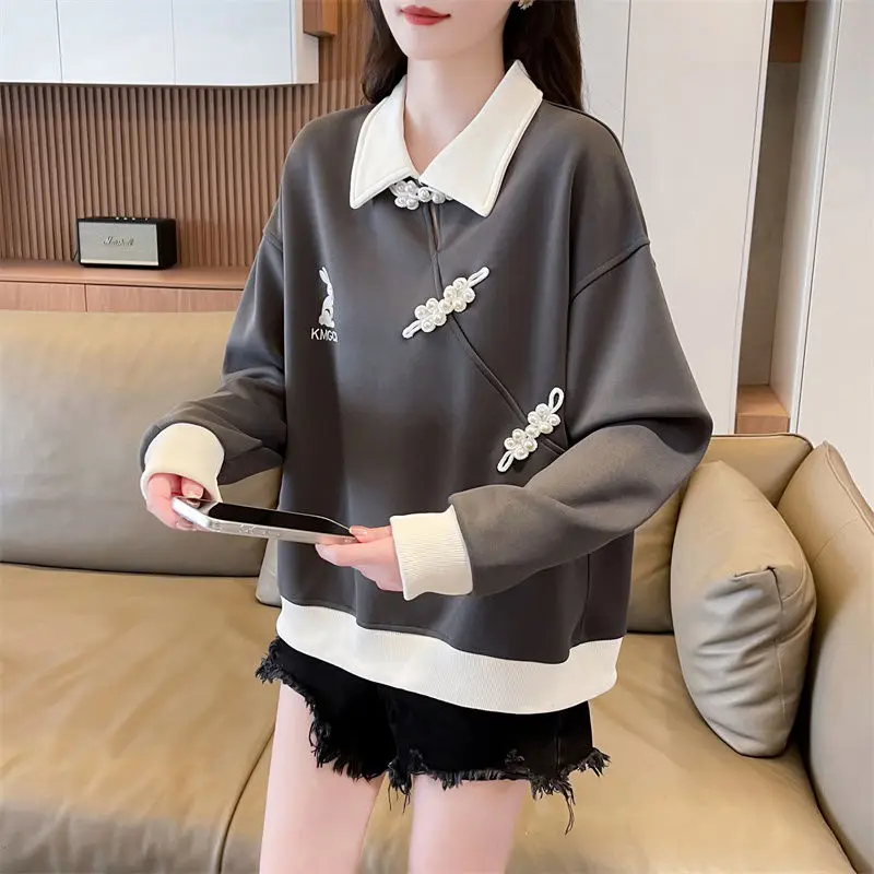 Niche Loose Sweatshirt Women's Polo Collar Versatile Long-sleeved Top Jacket