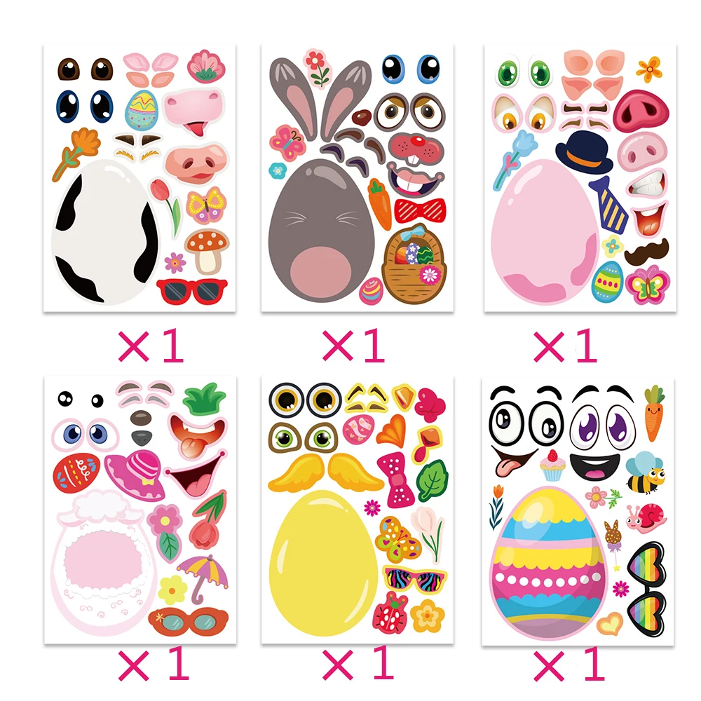 6/12แผ่นปริศนาอีสเตอร์สติกเกอร์เกมเด็กทำอีสเตอร์ไข่ Lamb Chick Decals งานเลี้ยงของเด็กตกแต่ง DIY จิ๊กซอว์ของเล่น