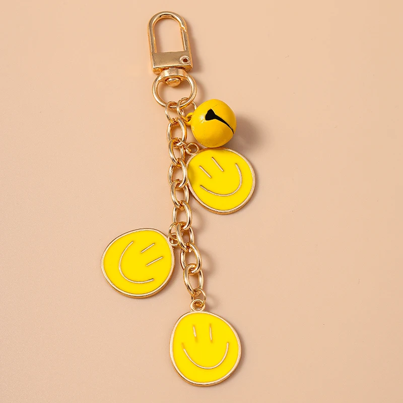 Cute Enamel Smile Face Keychain Emoticon Key Ring for Women Girls Handbag Pendant DIY Handmade Jewelry Gift