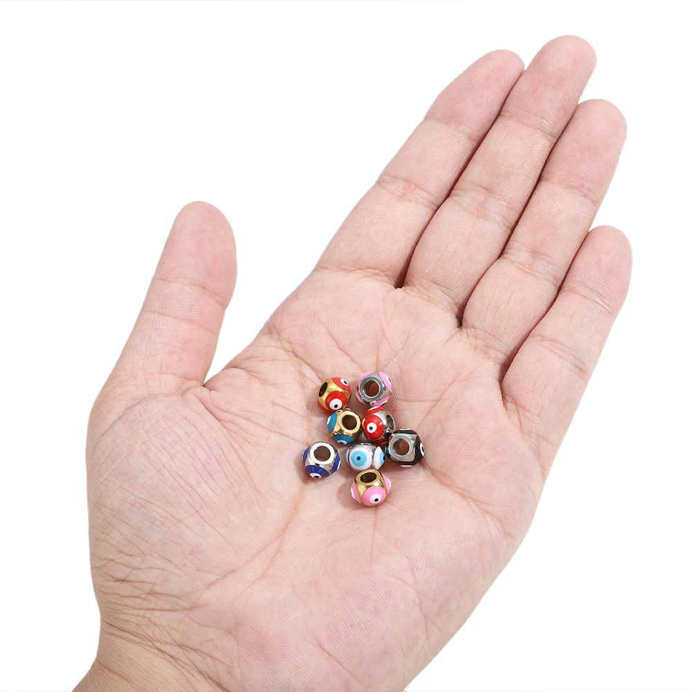 10pcs Stainless Steel 6mm Enamel Eye Beads Gold Round Spacer Beads Wholesale for DIY Jewelry Making Necklace Bracelet Supplies