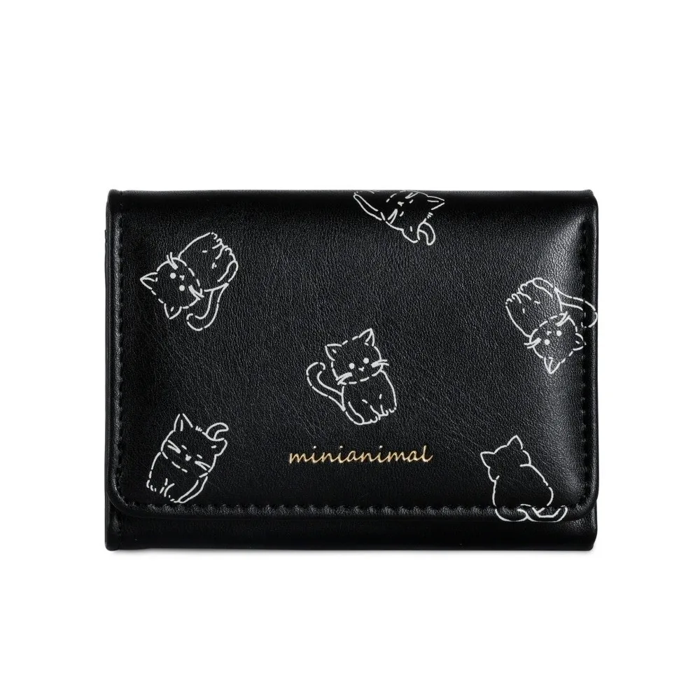 Lightweight Korean-Style Cartoon Trifold Wallet Minimalist Cute Pattern Card Holder Cat Dog Rabbit Pu Leather Coin Purse Dating
