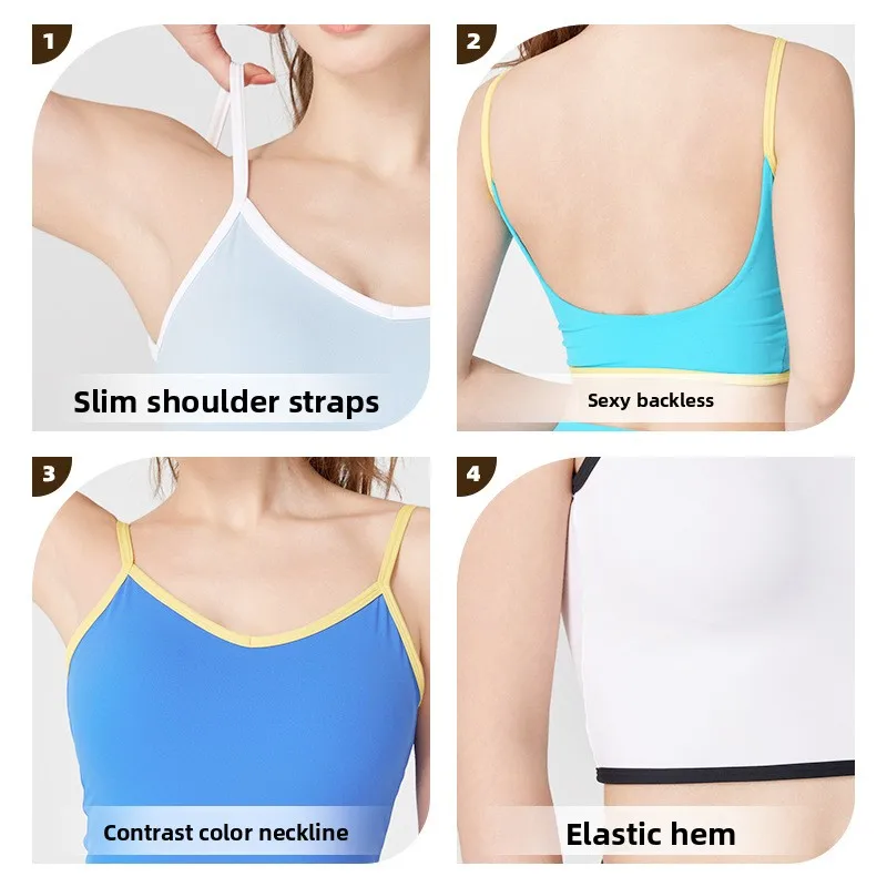 Color Block Yoga Sports Bra for Women Training Fitness Sexy Backless Yoga Vest