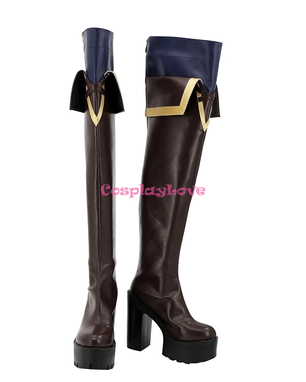 CosplayLove LOL Gioco Ashe Marrone Coslay Scarpe Stivali lunghi in pelle realizzati su misura per Halloween Natale