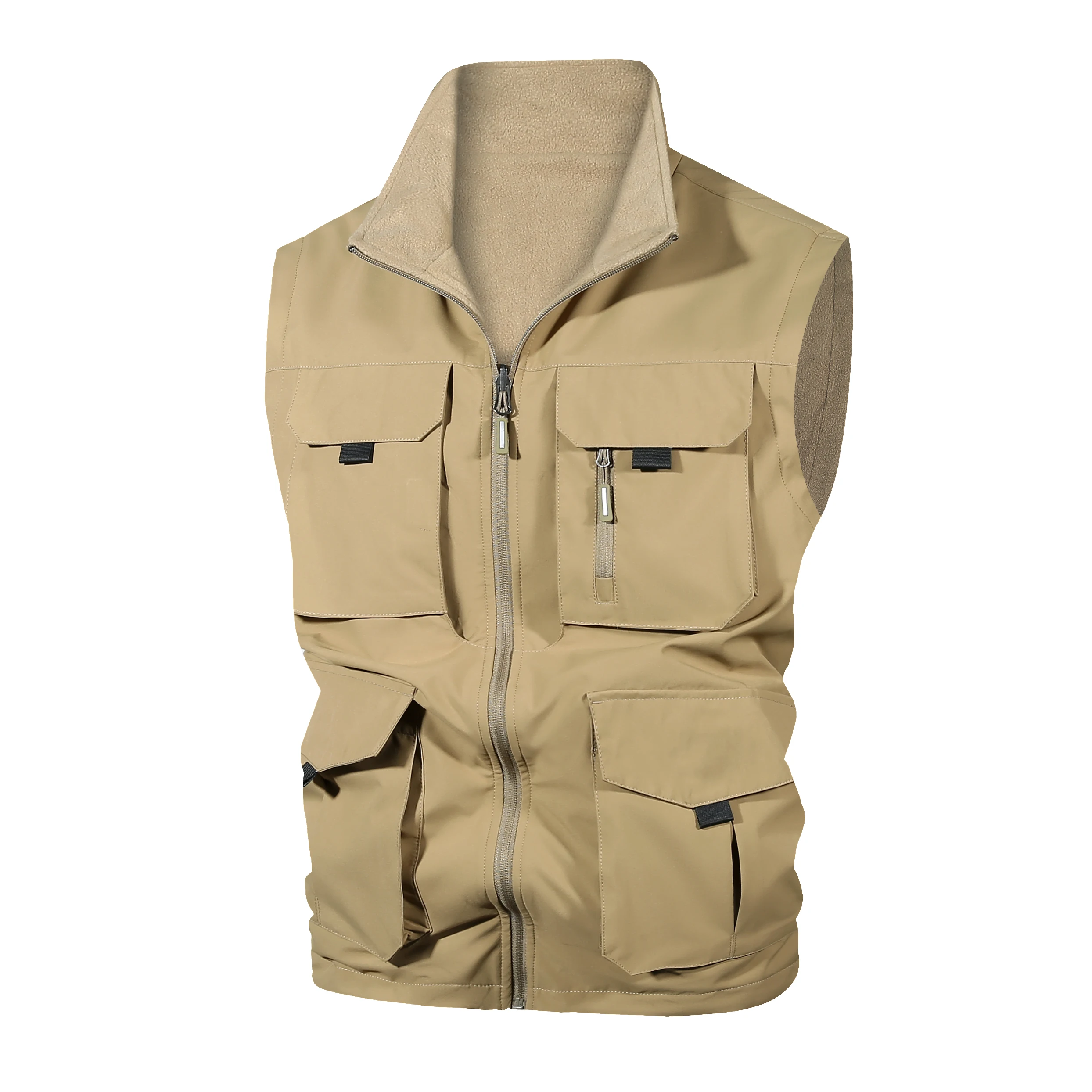 Reversible Cargo Mens Vest Outdoor Spring Autumn New Multi Function Zipper Multi Pocket Plus Size Fleece Lined Group Purchase