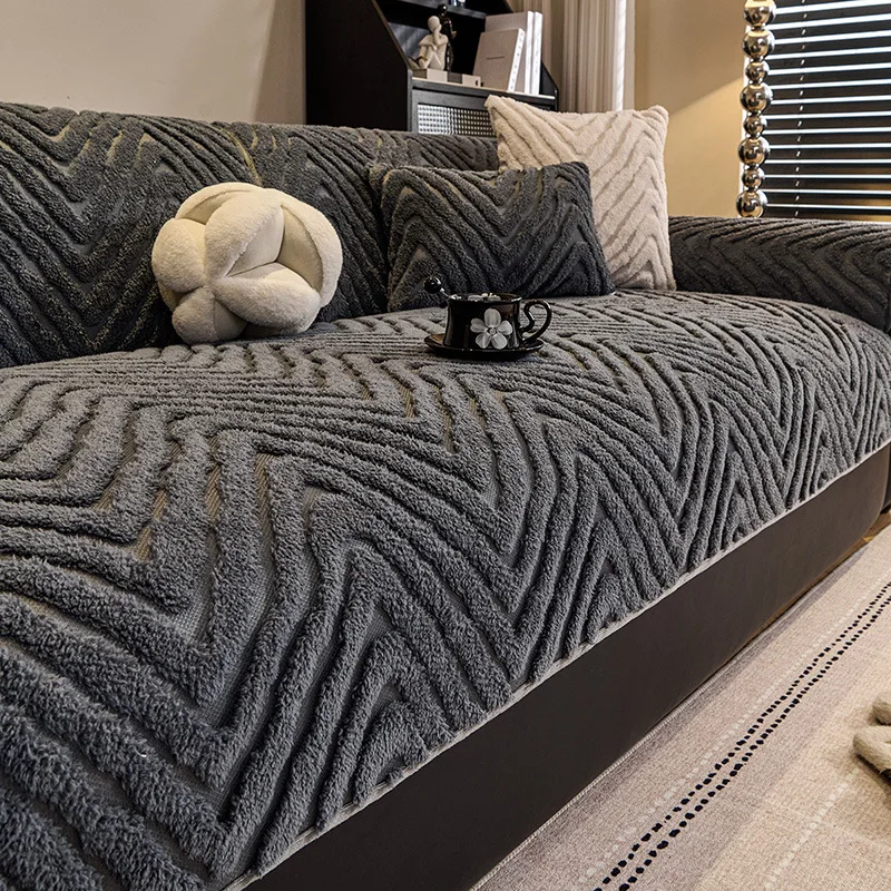 Modern Plush Fleece Sofa Cover Cushion Winter Warm Anti-Slip Thick Seat Pad for Living Room Modern Simplicity Sofa Towel