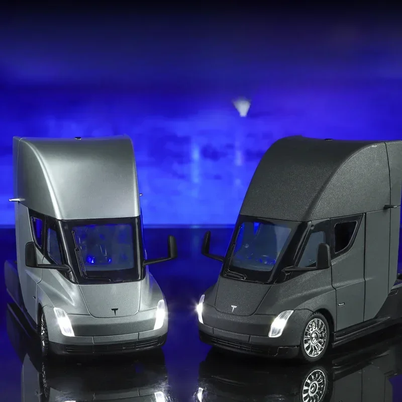 1:24 Tesla Semi Truck Trailer Metal Alloy Diecast Truck Trailer Model Sound & Light Collection Car Model Toy Gift With Boys C325