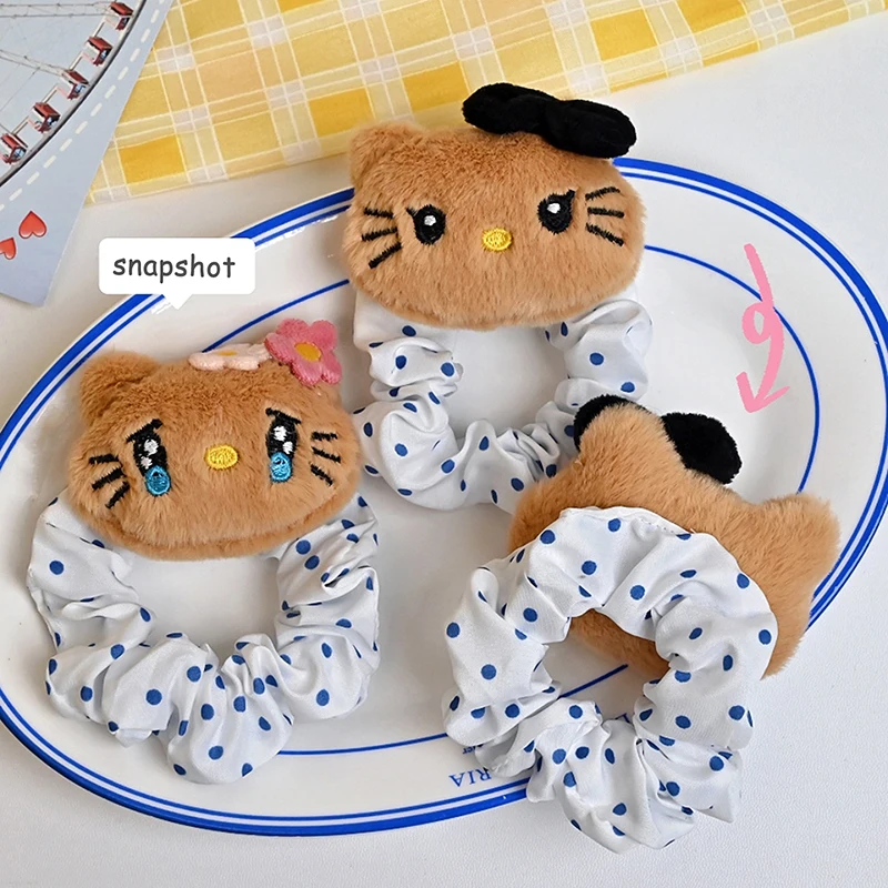 Hello Kitty Plush Scrunchies Kawaii Sanrio KT Cat Elastic Hair Ties Hair Rope Face Washing Make Up Hair Circle Hair Accessories image 2