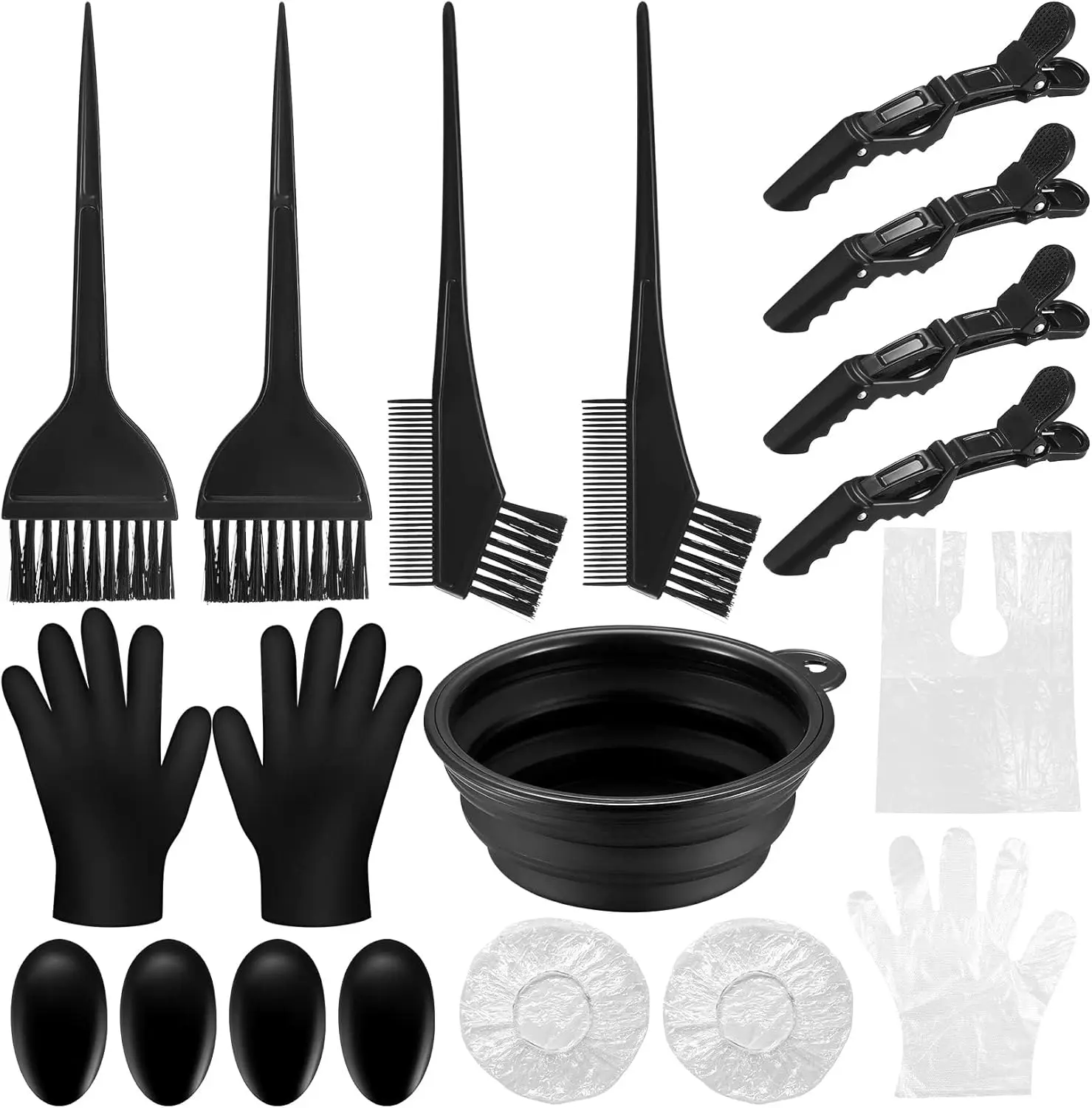 Professional Hair Dye Tool Set, 16-Piece for DIY Coloring at Home, Includes All Essentials: Cape, Bowl, Brush, Clips, Gloves