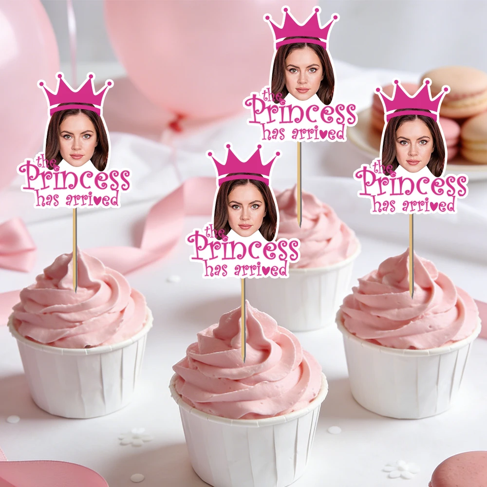 6/12 Stück benutzerdefinierte Prinzessin Krone Gesicht Foto Kuchen Topper rosa Themen Party Dekorationen Mädchen Geburtstag Party liefert Hochzeit Gefälligkeiten