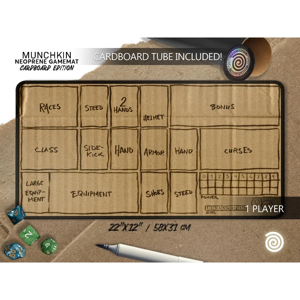 Munchkin Game Playmat Cardboard Sketch Layout Zone‑Divided Play Area Neoprene Game Mat Non‑Slip Desk Mat for Tabletop Card Game