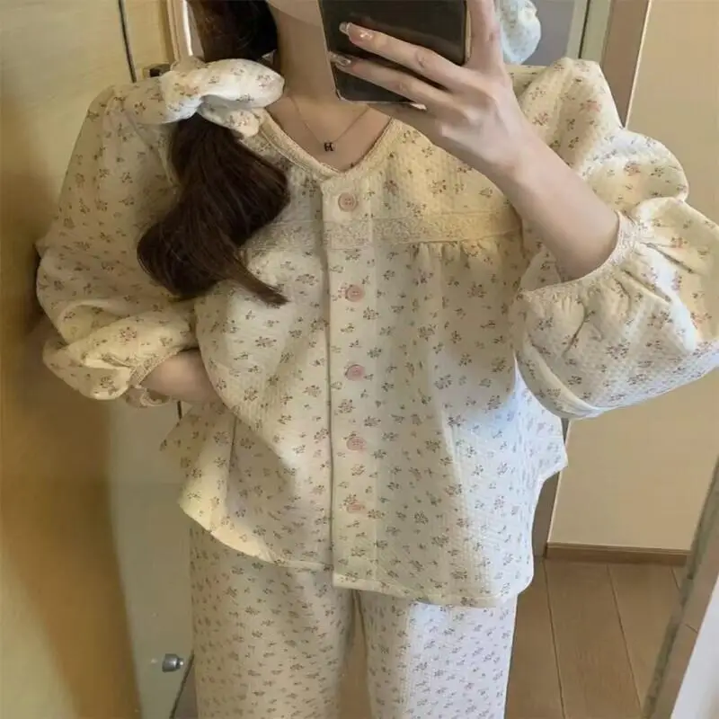 Conjunto de pijama Sexy para mujer, ropa de casa a la moda, traje para casa coreano grueso y cálido, pantalones de chándal de dos piezas para estudiantes, conjuntos de números completos