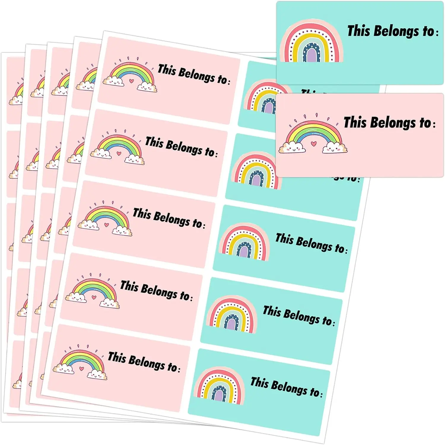 2x1 inch,Rainbow Design This Belongs to Stickers,Adhesive Name Labels Book Plates Labels 500pcs