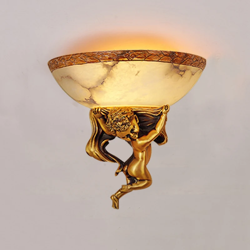 

Luxury Golden Angel Wall Lamp Sitting Dining Room Bedroom Europe Bronze Decor Light Marble Pot Bedside Stair Corridor Sconce