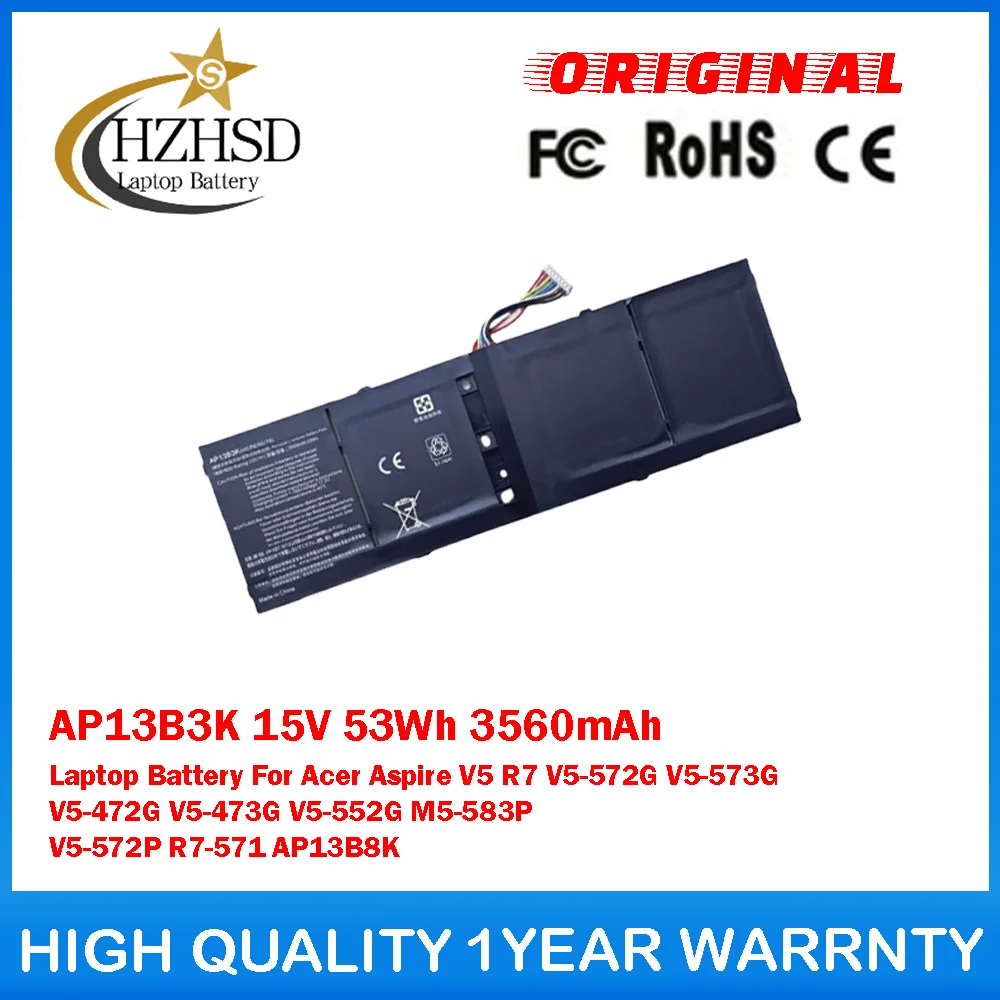 

AP13B3K 15 В 53 Втч 3560 мАч аккумулятор для ноутбука Acer Aspire V5 R7 V5-572G V5-573G V5-472G V5-473G V5-552G M5-583P V5-572P R7-571