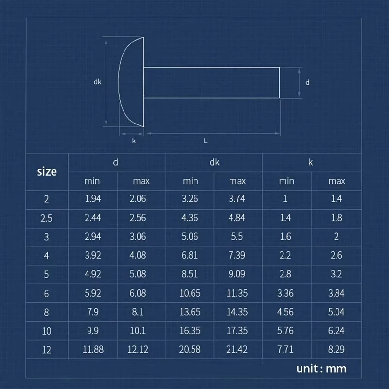 1-50pcs Solid Round-head, Semi-circular-head, Pure Copper Drive-in Rivets M1.5 M2 M2.5 M3 M4 M5 M6 M8  Length: 2–50 mm