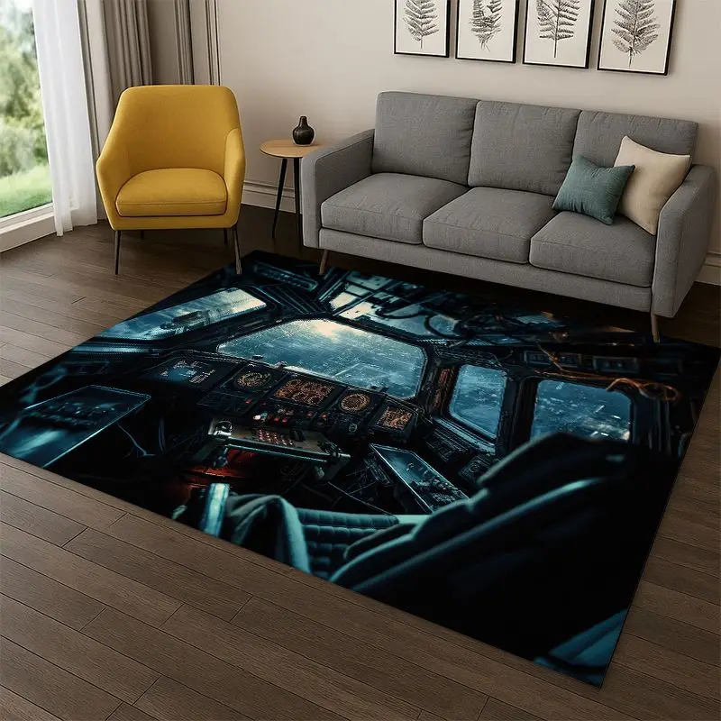 Aircraft Control Cockpit Cabin Spacecraft Moto Carpet Rug for Bedroom Living Room Sofa Doormat Home Decor,Area Rug Non-slip