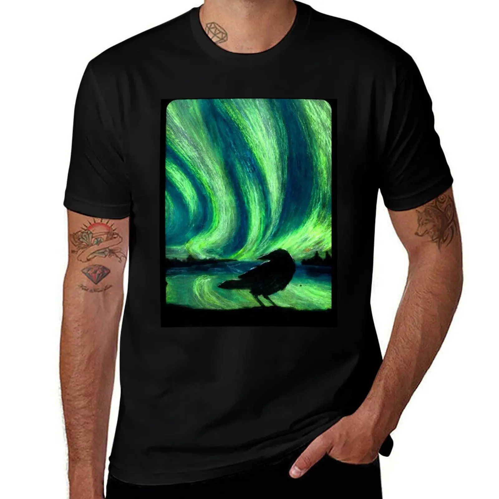 Raven in the Northern Lights T-Shirt Plus Size Workout Short Sleeve Top T-Shirt