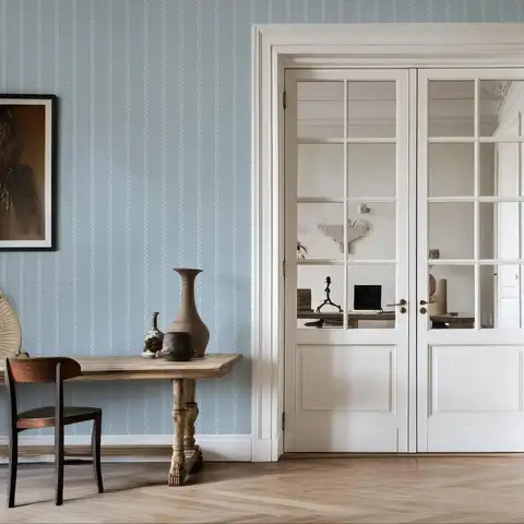 Blå lövrandig självhäftande tapet, självhäftande vintage blommönster, ljus klassisk lövlinje självhäftande väggmålning 8 best sales blå tapet - №7