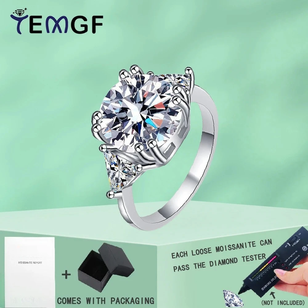

TEMGF 11mm Moissanite/Zircon Ring S925 Sterling Silver for Women Wedding Engagement Anniversary Luxury Sparkling Fine Jewelry