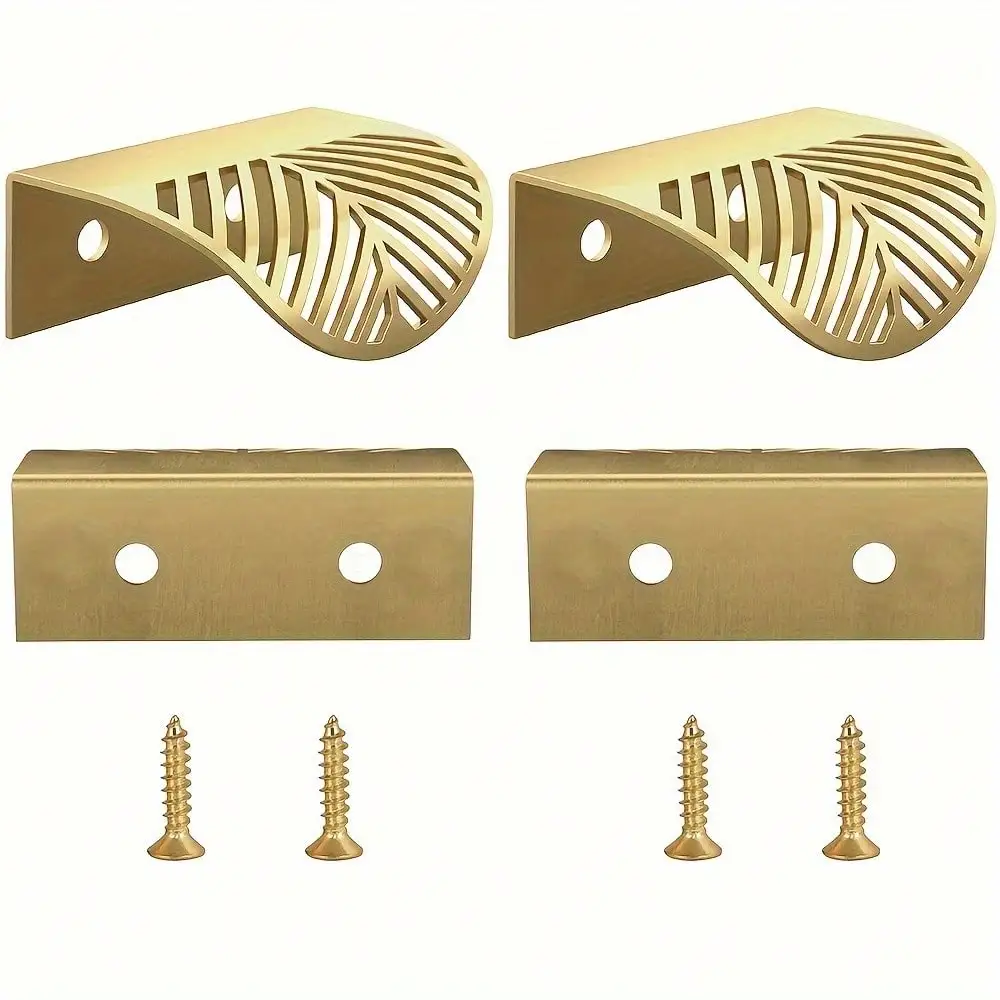 

2pcs Cabinet Solid Zinc Alloy Edge Pull Handle, Brushed Gold Foil Knobs, Pulls for Dresser Drawers, (2pcs with screws)