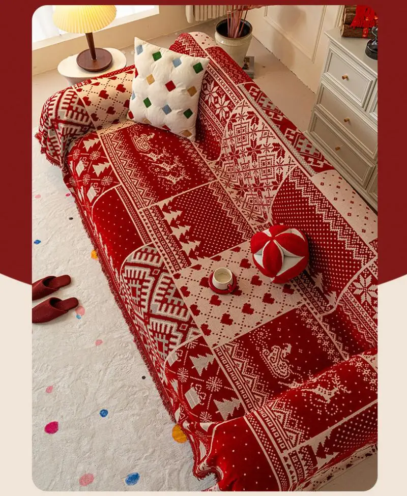 Chenille-Weihnachts-Sofabezug, einteiliger, umfassender Sofabezug, Stoff, kratzfest, multifunktionale dekorative Decke – Detail 6