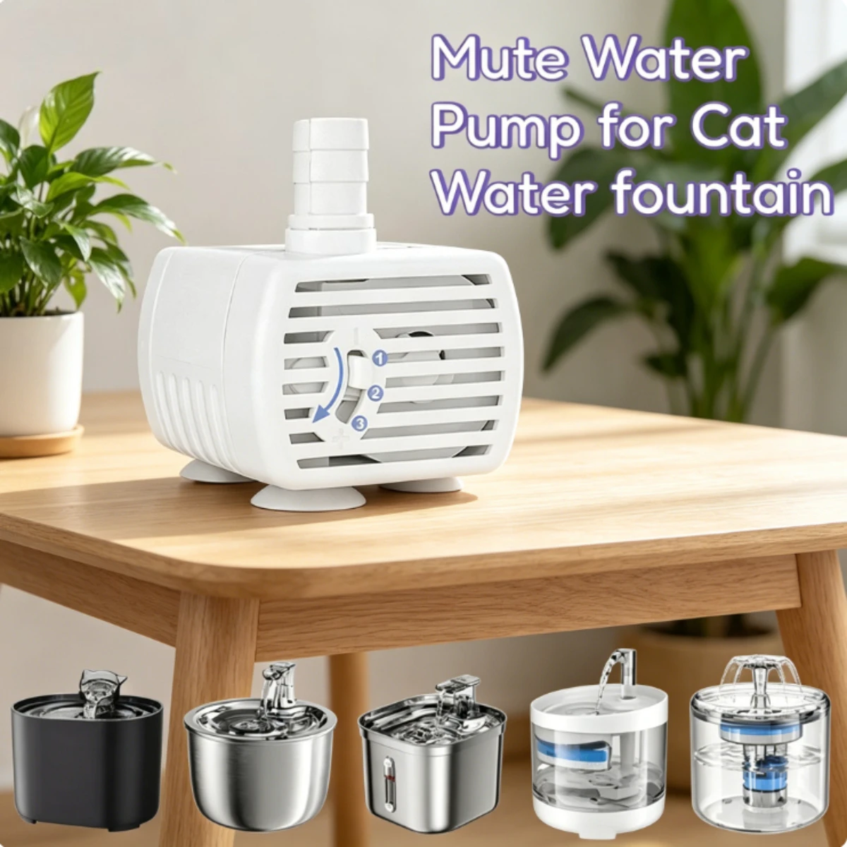 

Ultra-Silent Cat Water Fountain Pump, Anti-Dry Burning Replacement Motor for Pet Water Dispenser
