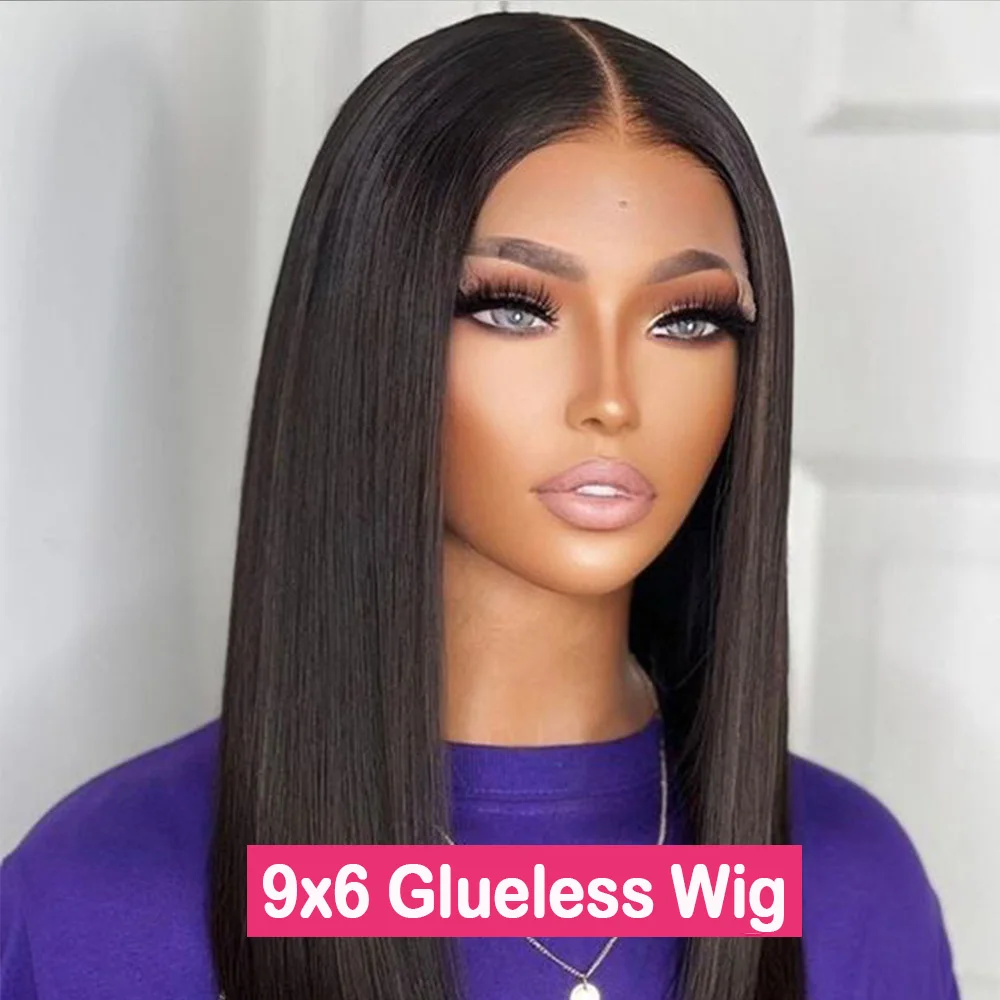 Wear And Go 9x6 Glueless Human Hair Wig Bob 180% Density Straight Short Bob 6x4 Lace Front Pre Plucked Human Wigs Ready To Go