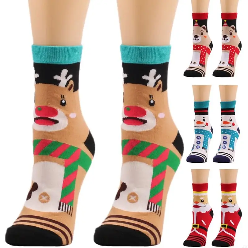 L5YC Unisex Novelty Christmas Holiday Socks Cartoon Reindeer Snowman Santa Bear Pattern Warm Ankle Hoisery Gifts