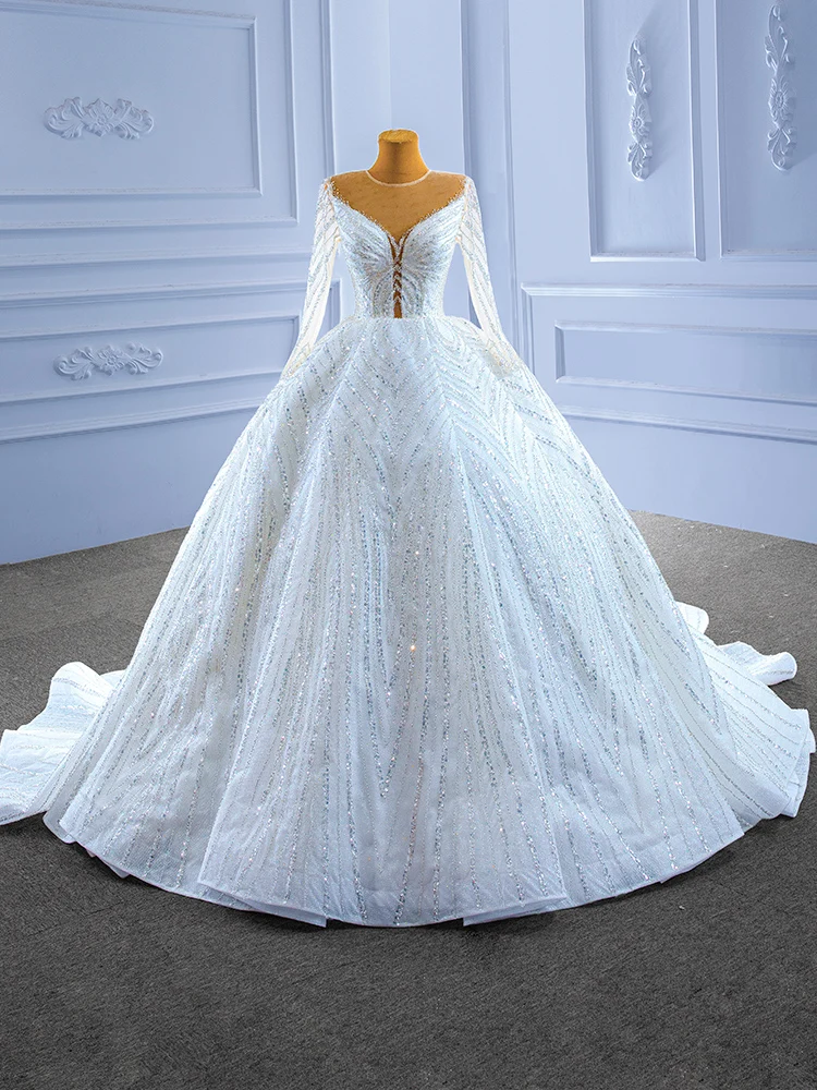 Aseoase Real Photo Luxury Wedding Dresses Ball Gown Long Sleeves Tulle Beaded Boho Wedding Gown Bridal Dress Vestido De Noiva