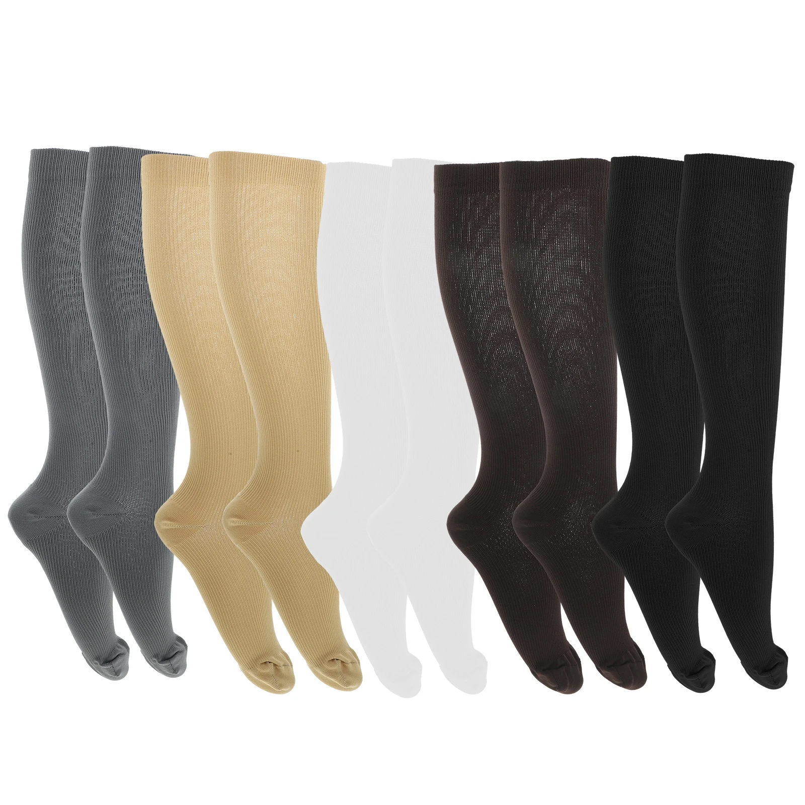

5 Pairs High Compression Socks Calf Sports Stockings L XL Black White Gray Coffee Skin Breathable Thermal Unisex Protection