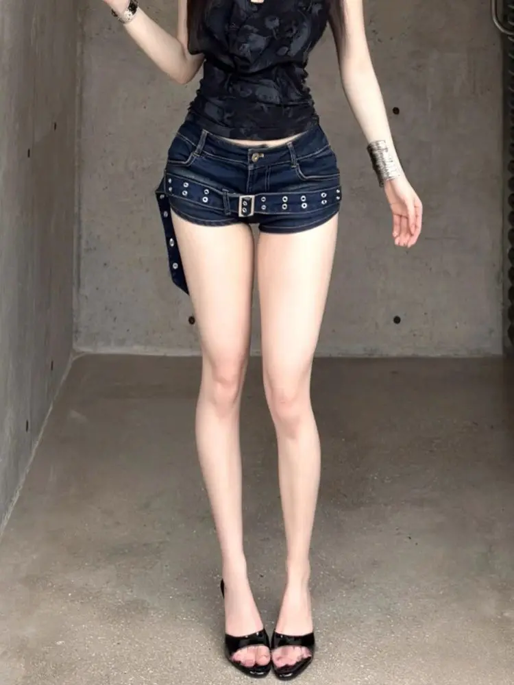 Summer Women Japanese Low Rise Cargo Jean Shorts Y2K 2000s Denim