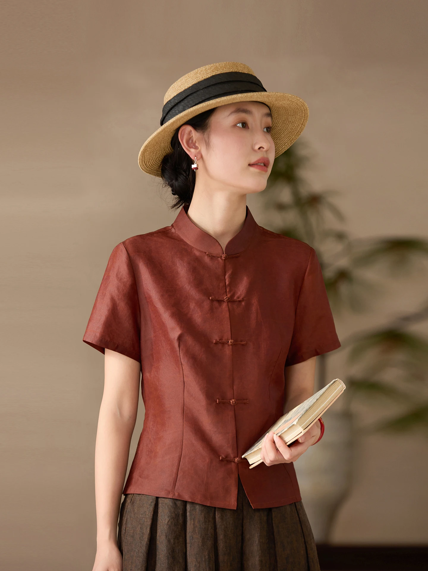 

Оригинальный шелковый топ MuYan Power Spin Yuchun с воротником-стойкой, длиной до плеч, из высококачественного материала, в китайском стиле, женская модная одежда