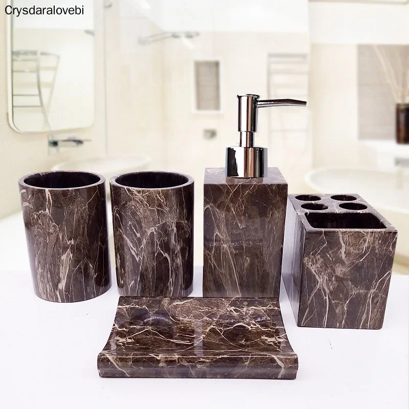 Imitation Marble Resin Bathroom Five-pieces Accessories SetWash Suit Bathroom Kit Bathroom Decoration