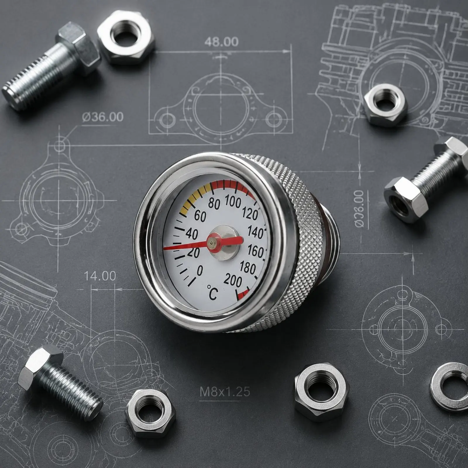 Motorcycle Oil Temp Gauge Compact Engine Temperature Gauge M20 1.5 Oil Thermometer Easy to Read for Riders, Maintenance, Garage