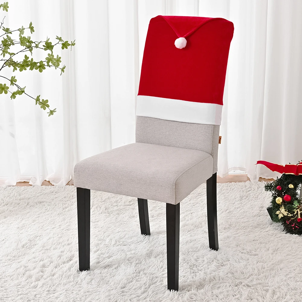 Funda navideña para silla, sombrero de Papá Noel, funda para silla, funda para silla de comedor, funda para sombrero de Papá Noel, suministros para fiesta de Navidad