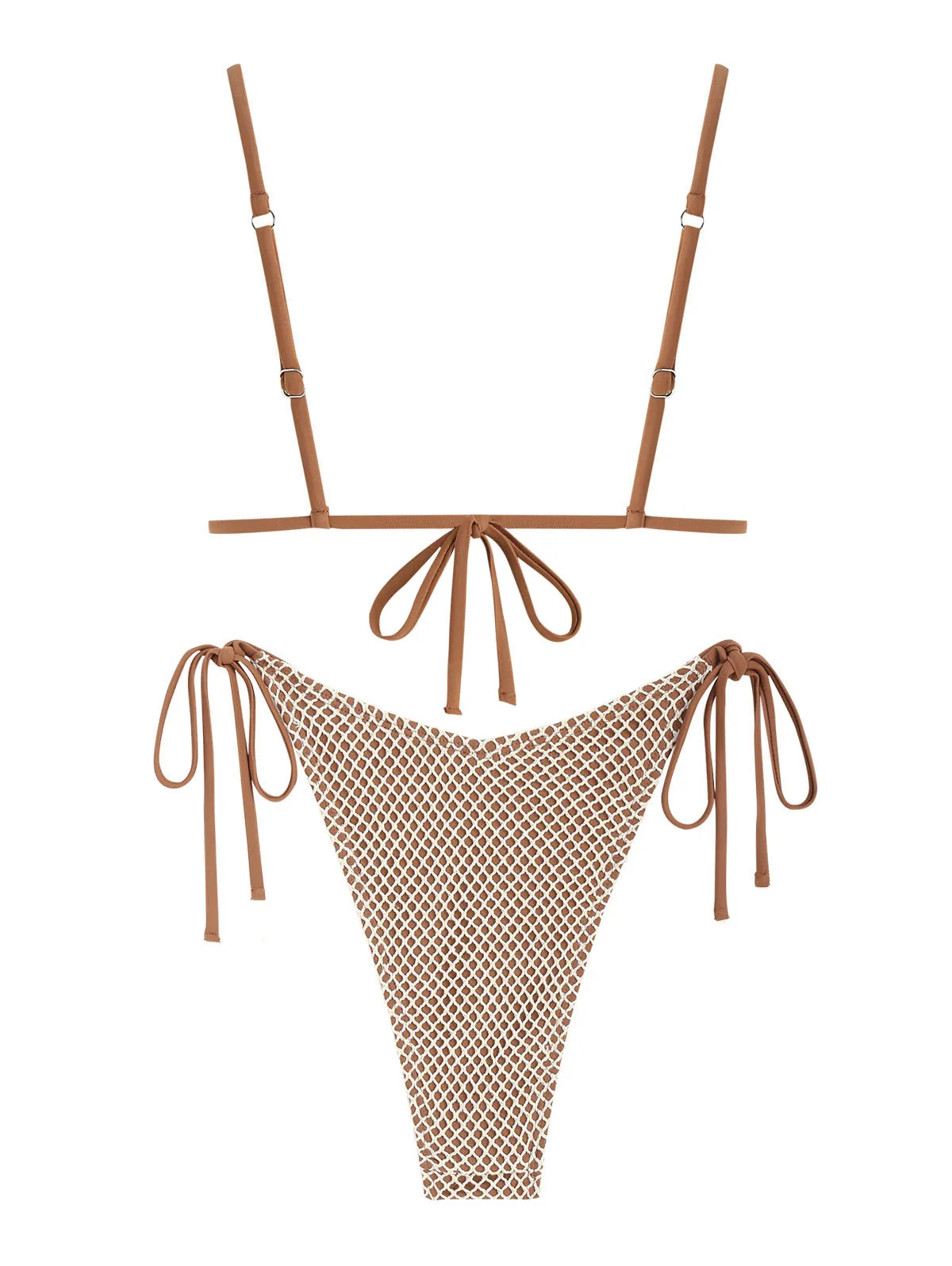 Bañador triangular para mujer, traje de baño de dos piezas con Tanga lateral con lazo de rejilla en contraste, conjunto de Bikini acolchado, trajes