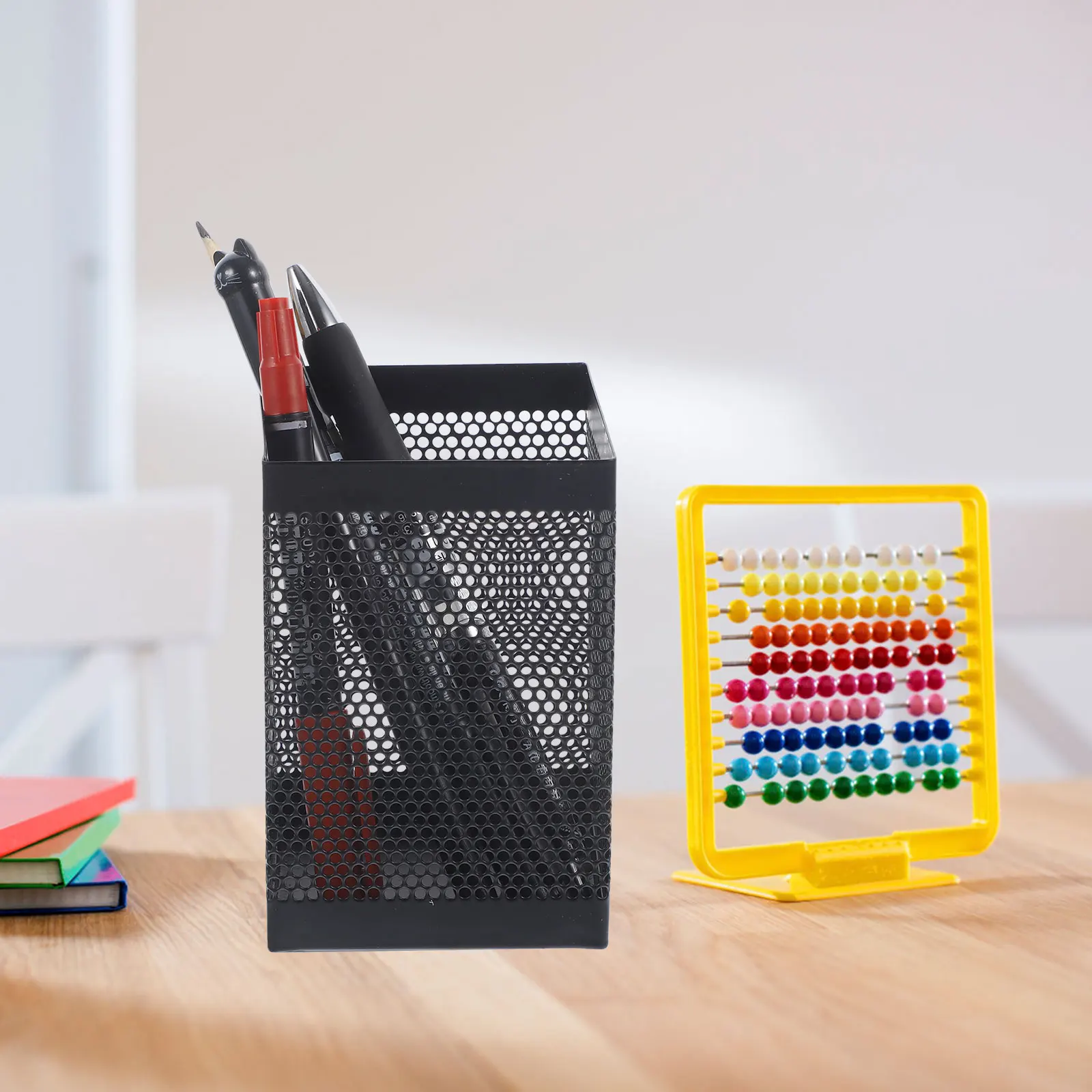 

Metal Pen Square Bucket One piece Punched Black Office Student Desk ganizer Mesh Cup Storage Desk Supplies Solution