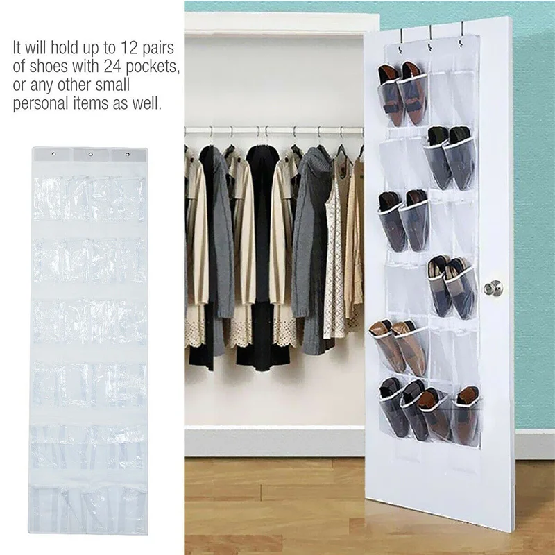 24 Pockets Shoes Organizer Rack Hanging Organizers Space Saver Hanging Over The Door Behind Closet Organizer Storage Hanger Bag