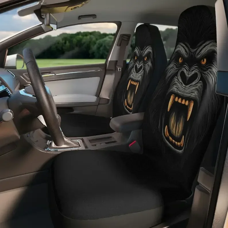 Epic Roaring Gorilla Print Car Seat Covers - Vibrant, Durable, Easy-to-Install Protection for Your Vehicle's Interior (2 Covers)