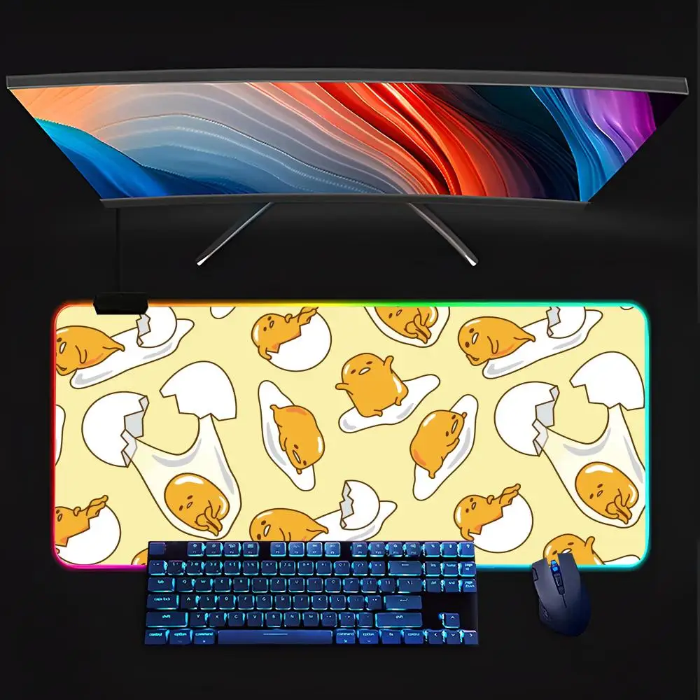 gudetama Mouse Pad Keyboard LED RGB Pc Gamer Glowing Rubber mause pad  Cute Cartoon Gaming Computer Boys Girls Friends Holiday G