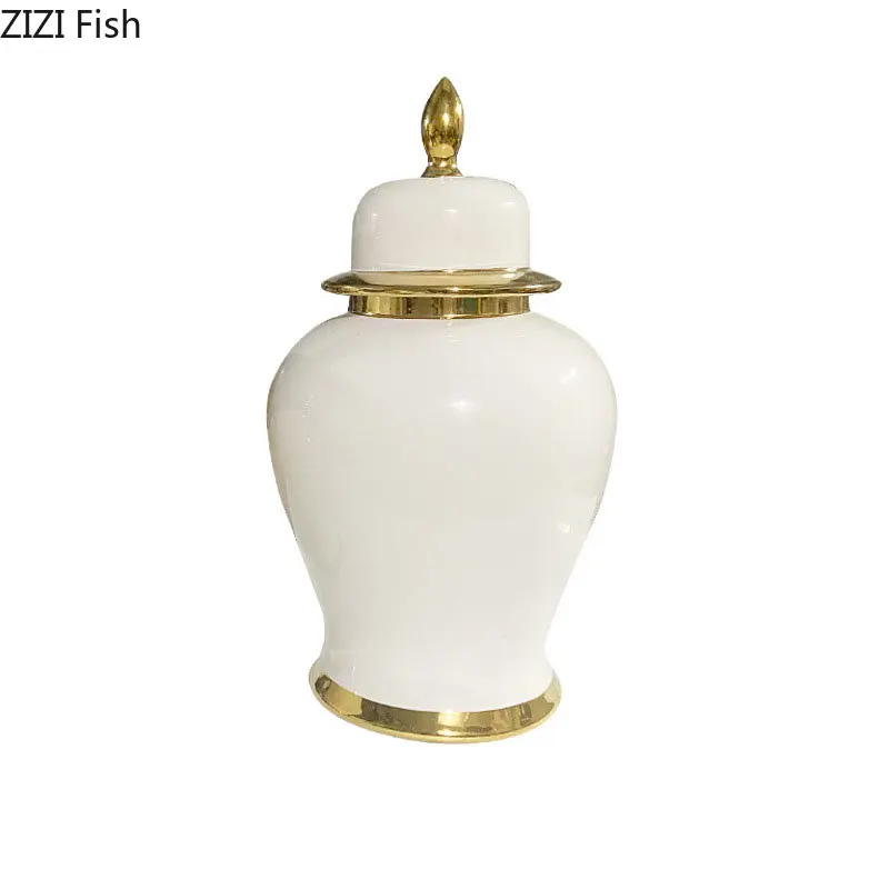 Minimalism Gold-plated Ceramic Storage Jar Porcelain General Tank Tea Canister Desktop Vase Flower Arrangement Jewelry Jars