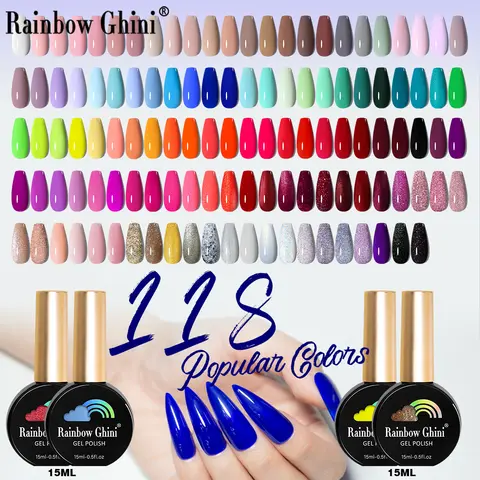 Rainbow Ghini 15ml Neon UV LED Gel Nail Polish Glitter Semi Permanent Hybrid Varnish Paints Nails Supplies for Professionals