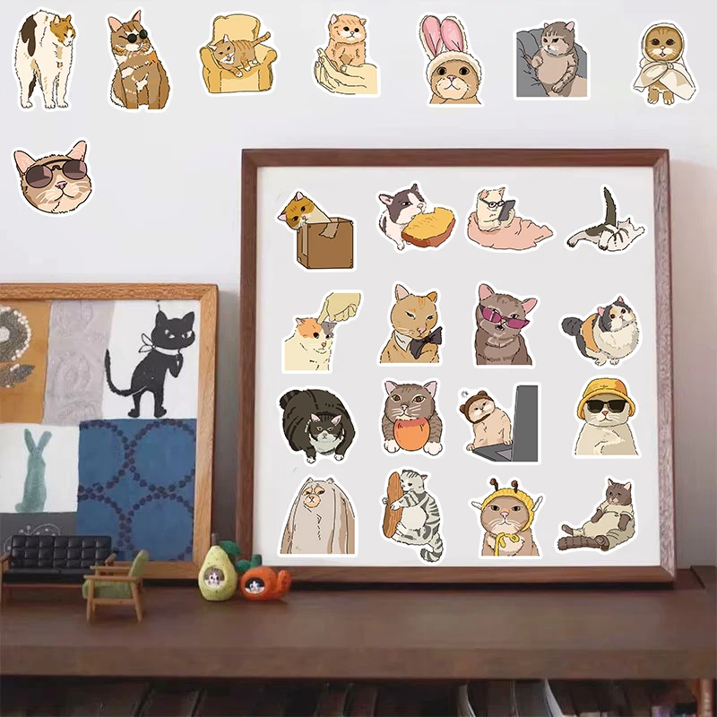 50/100 pçs expressão de gato adesivos dos desenhos animados estética criativo engraçado portátil bagagem café bicicleta graffiti adesivos à prova dwaterproof água ﻿