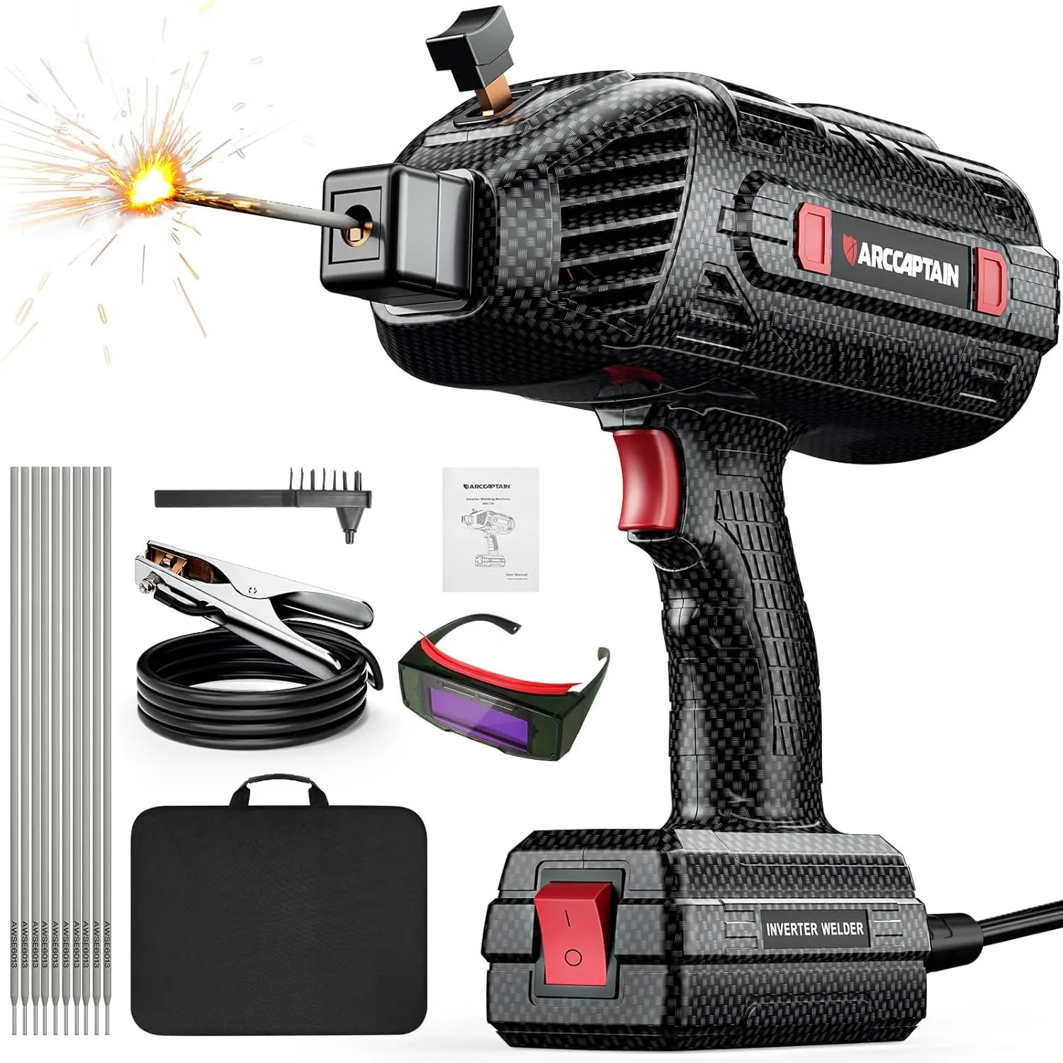 

Стильный ручной сварочный аппарат, портативный инвертор IGBT 110 В, сварочный аппарат на палочке 120 А с автоматическим затемнением очков и модернизированным зажимом