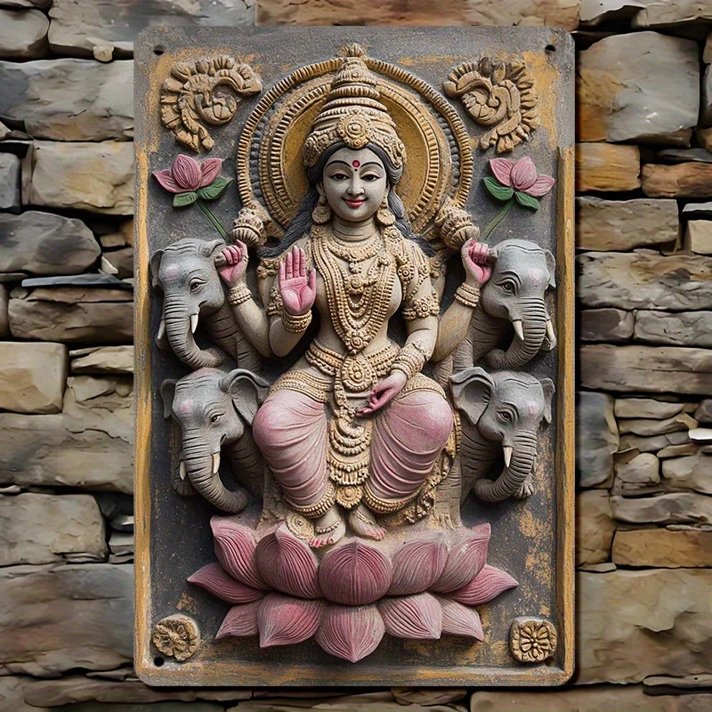 

Stunning Lakshmi Goddess & Elephant Metal Wall Art - Vintage Decor for Home, Garage, Clubs, Restaurants | 8x12" Outdoor Plaque