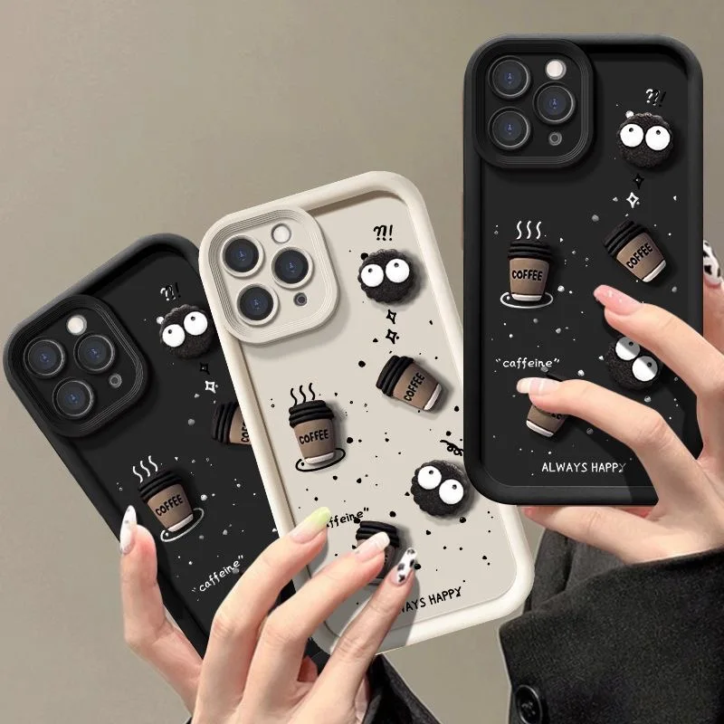 New 3D Cute Coffee Briquettes Phone Case For Samsung Galaxy A16 A06 A35 A55 A25 A15 A54 A34 A24 A14 A05 4G 5G Soft Back Cover